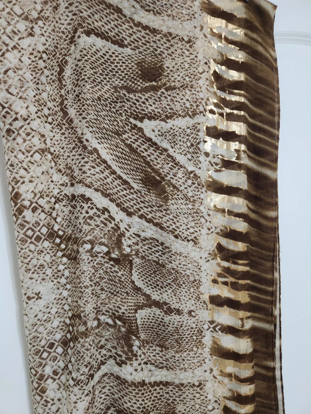 Vince Camuto Metallic Gold and Brown Animal-Print Scarf